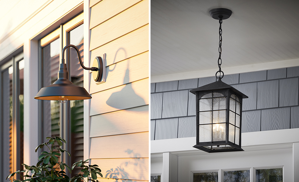 Damp-rated porch light and wet-rated outdoor sconce