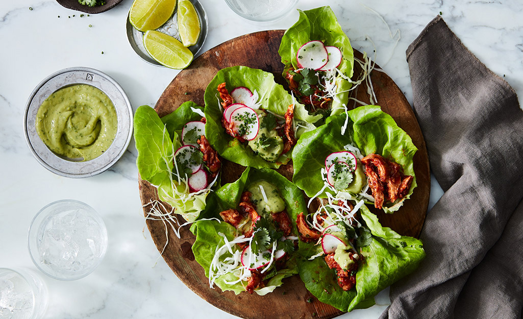 A platter with lettuce wraps A platter with lettuce wraps