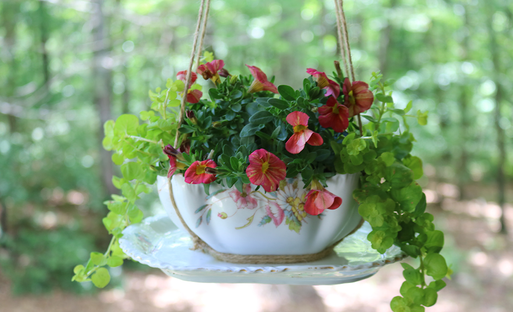 China gravy boat filled with flowers