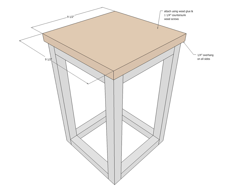 A diagram showing how to attach the base of the DIY wooden lantern.