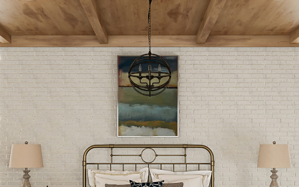 Wood plank ceiling above a bed Wood plank ceiling above a bed