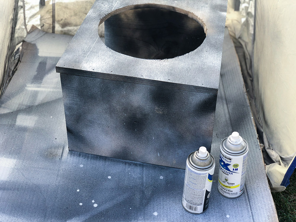A DIY treat holder spray painted black and white. A DIY treat holder spray painted black and white.