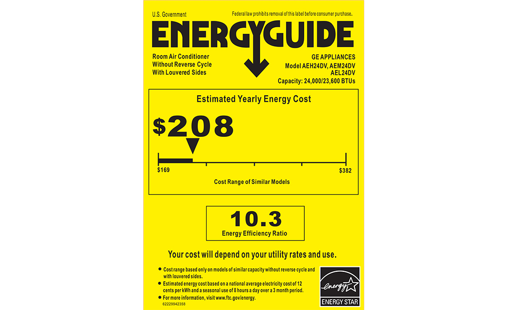 Example of a yellow Energy Guide sticker.