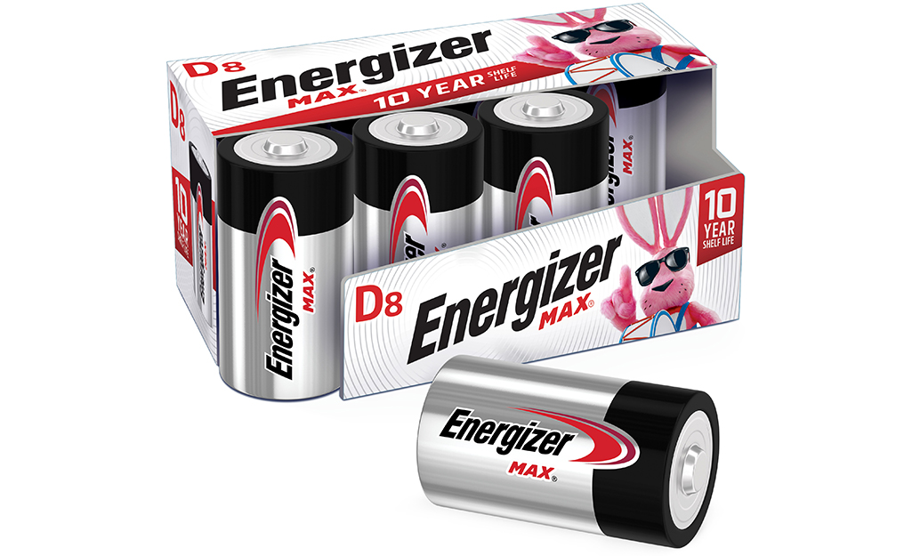 A package of D-cell alkaline batteries.