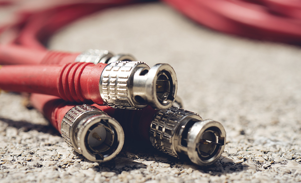 Several audio cable connectors stacked on each other. 