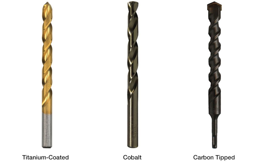 A display of a titanium-coated, cobalt and carbon tipped drill bits.