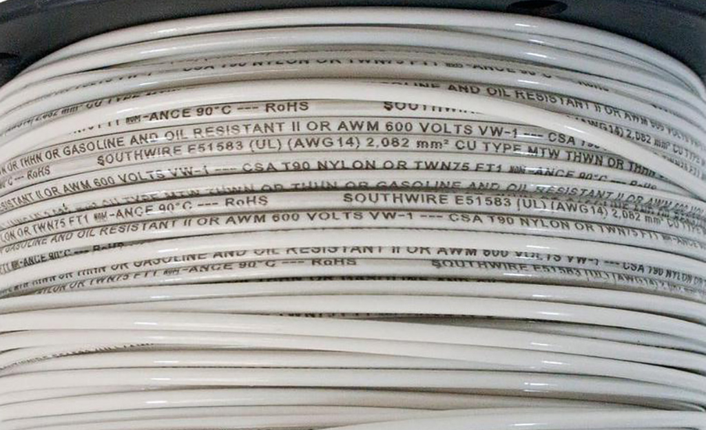 Cable printed with letters and numbers.