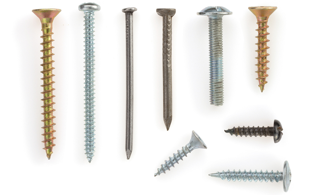 Fasteners with a variety of finishes against a white background.