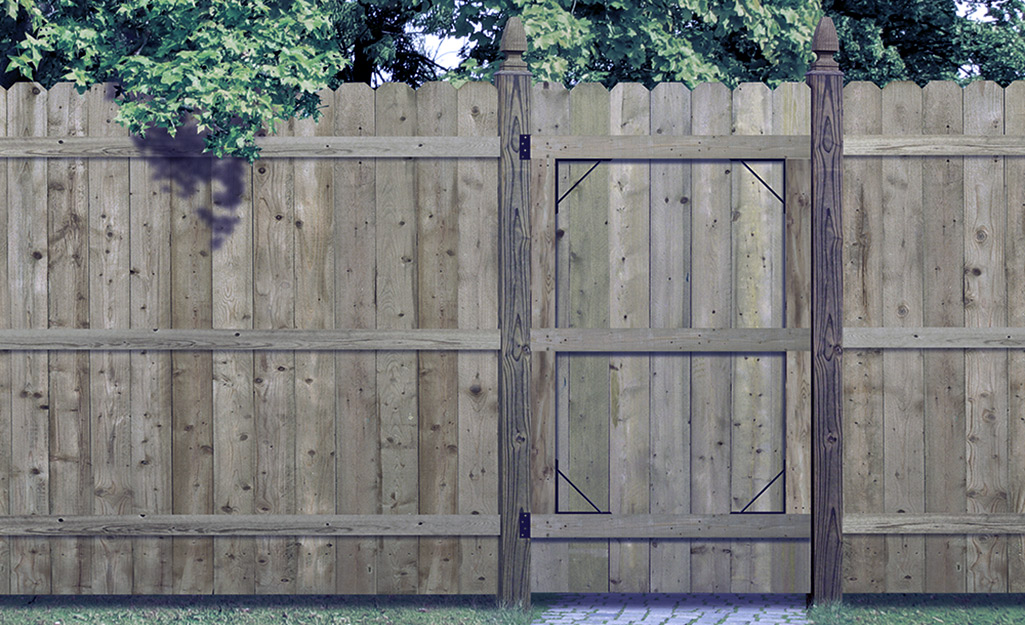 A wood privacy fence and gate.