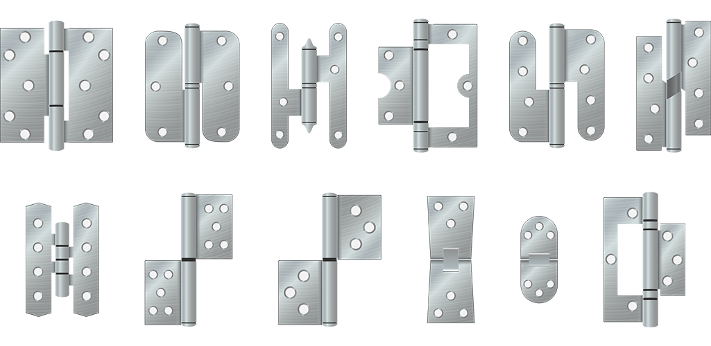 The different types and styles of hinges.