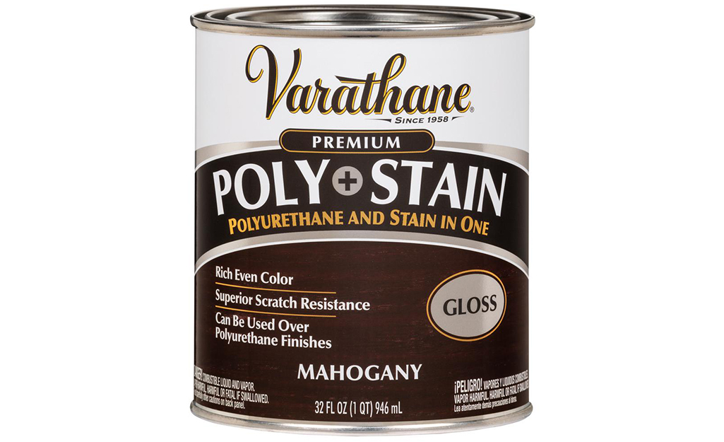 A can of oil based wood stain on a white background.