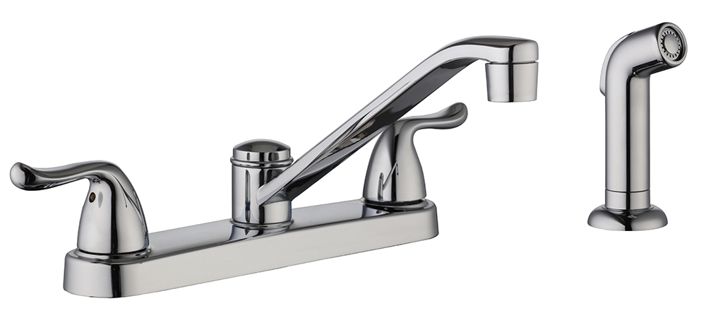 A widespread kitchen faucet.