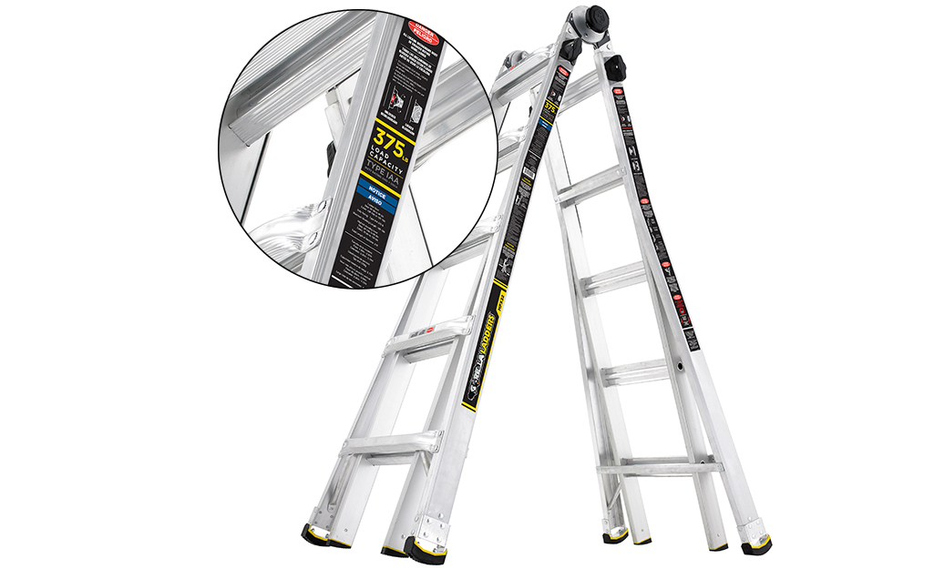 A step ladder with a label indicating its ladder duty rating.