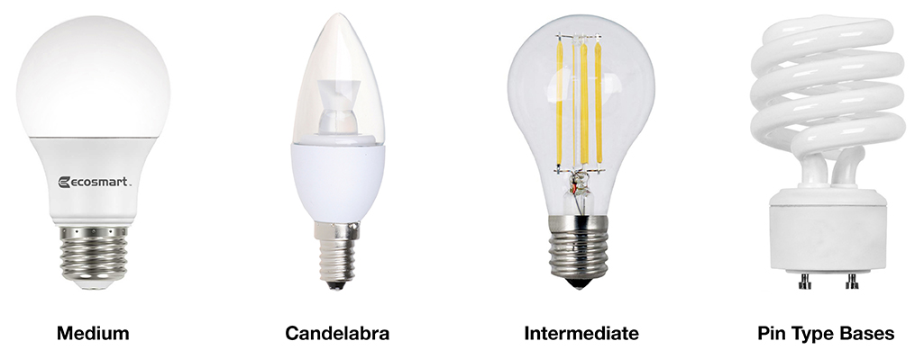 This chart highlights different types of light bulb bases.
