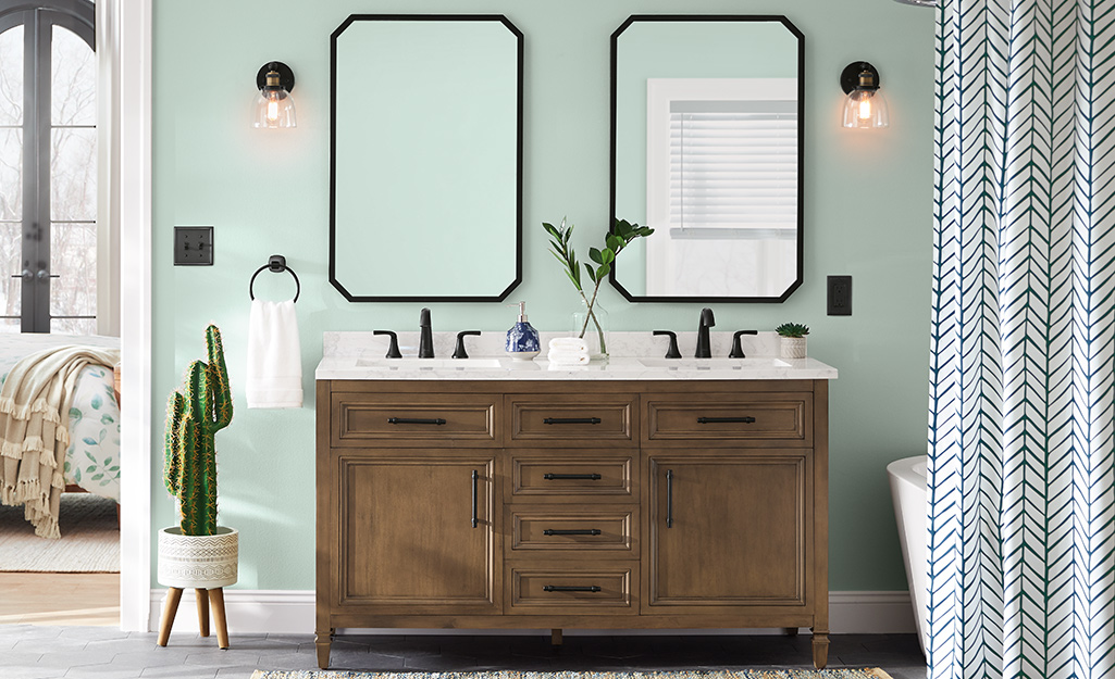 A bathroom painted in a clean finish. 