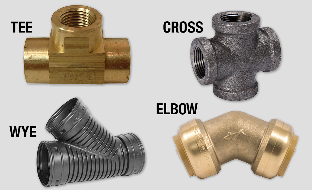 An image of four types of pipe fittings. 