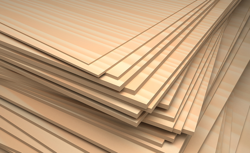 This is a stack of different types of plywood.