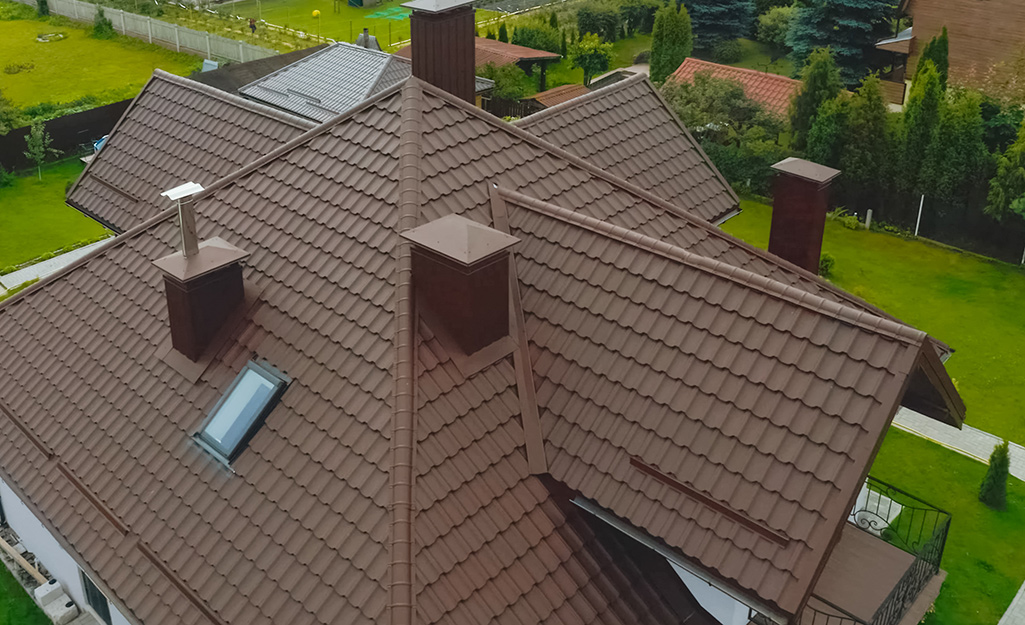 A house with metal roof shingles.