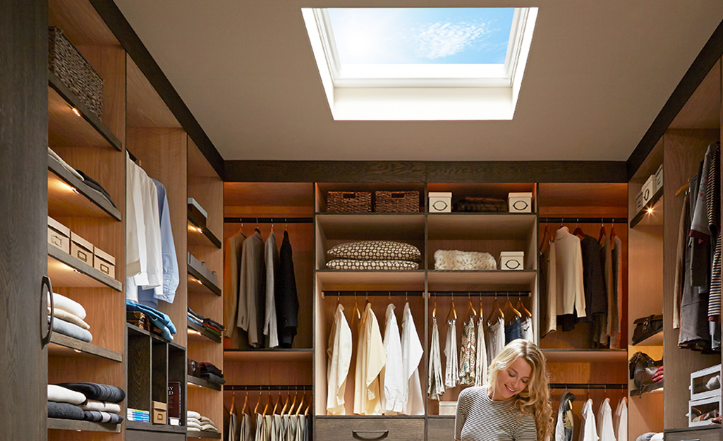 A skylight installed in a custom closet.