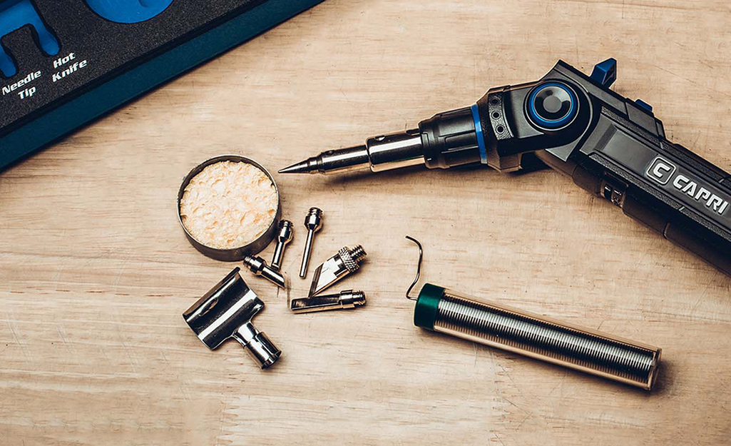 An assortment of soldering tools.