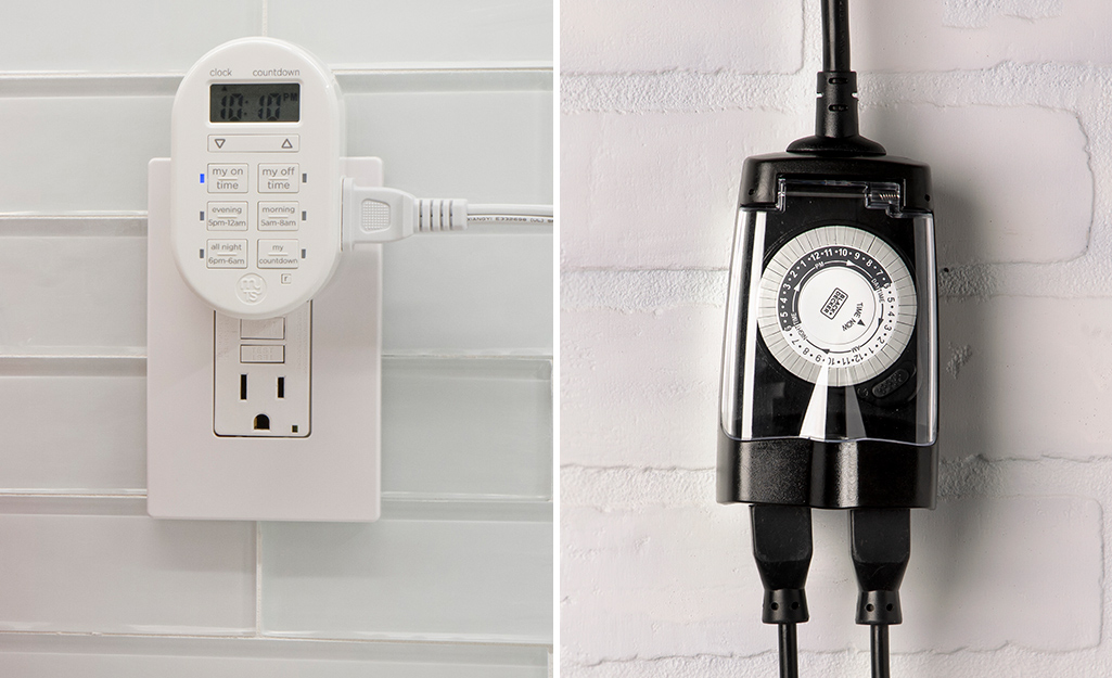 A side by side image of a black and white timer.