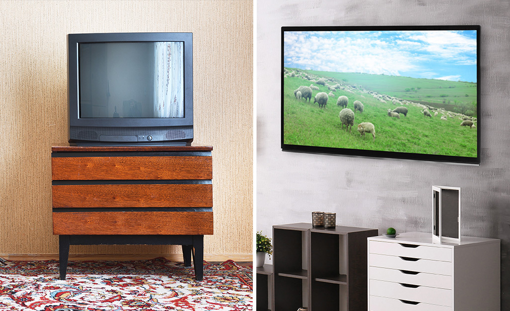 An analog and digital TV placed in two different rooms.