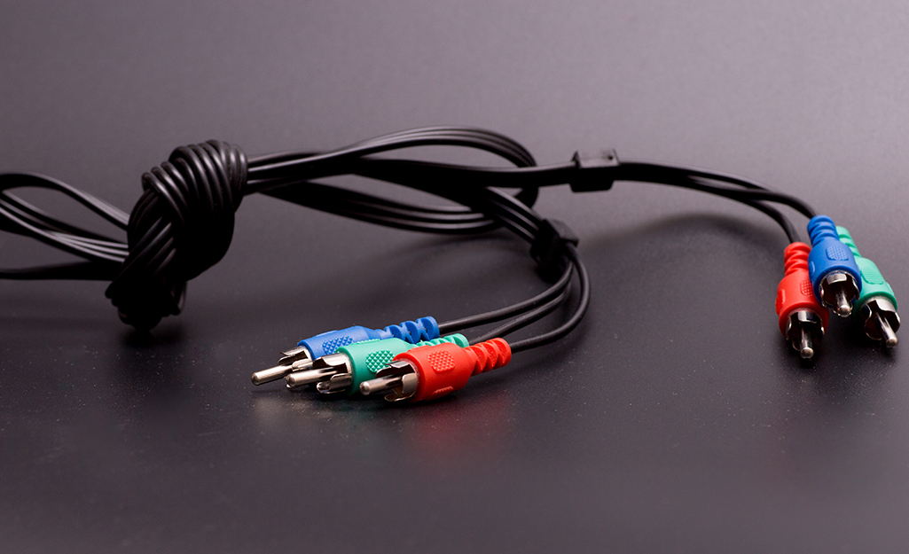 Component video cables attached to wires.