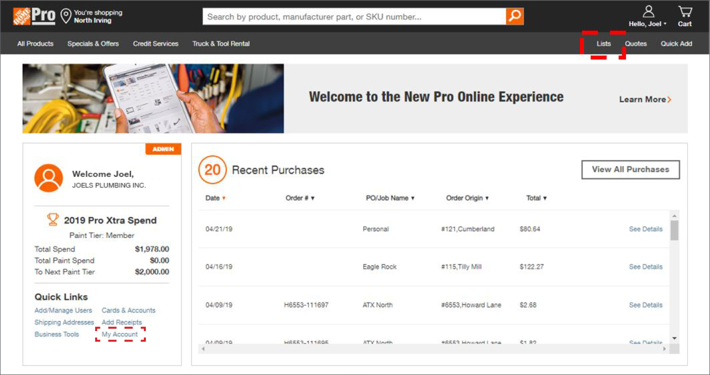 Create Lists on Your Home Depot Pro Account