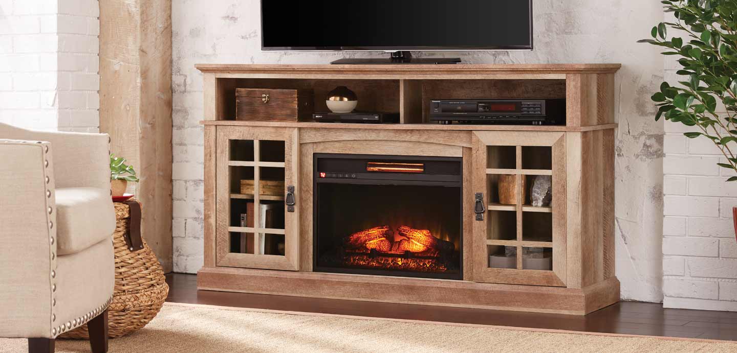 Add a charming touch to your living space this season with traditional or electric fireplace entertainment center designs from The Home Depot.