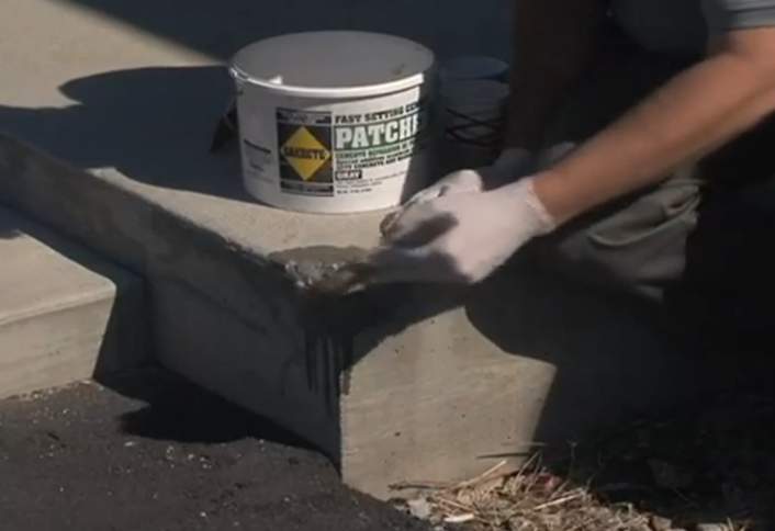 Scrub broken concrete area - Repairing Concrete Steps Scrub broken concrete area - Repairing Concrete Steps
