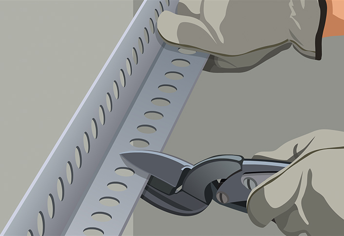 Measure cut metal strip - Finishing Outside Corners Measure cut metal strip - Finishing Outside Corners
