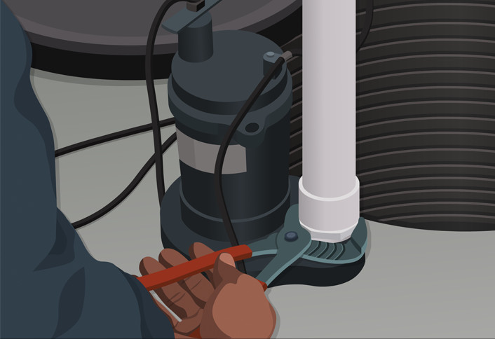 Connect discharge line - Replacing a Sump Pump Connect discharge line - Replacing a Sump Pump