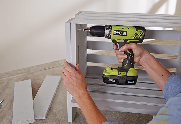 Attach legs - Build Wooden Crate Storage Bench Attach legs - Build Wooden Crate Storage Bench