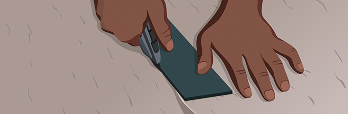 Step 3: Person Cutting Carpet with Carpet Knife Step 3: Person Cutting Carpet with Carpet Knife