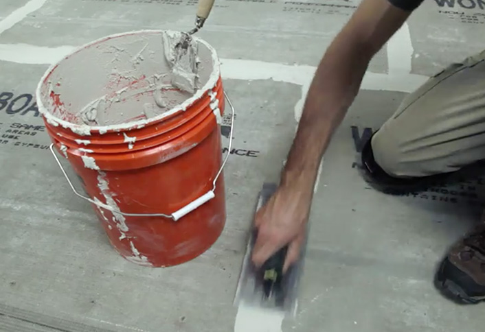 Cover each length tape - Installing Cement Backerboard Cover each length tape - Installing Cement Backerboard