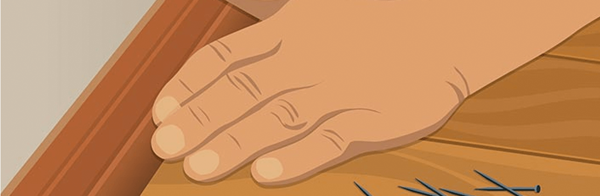 Illustration of someone installing hardwood flooring trim Illustration of someone installing hardwood flooring trim