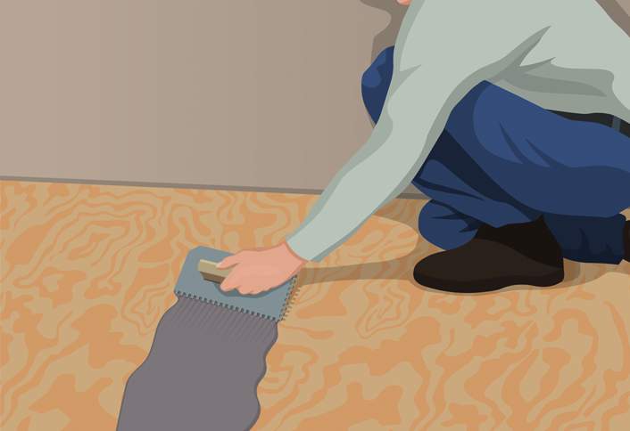 Spread the adhesive - Install Parquet Tile Spread the adhesive - Install Parquet Tile