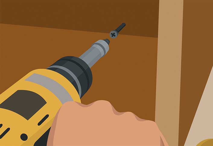 Drill and countersink - Install Wall Cabinets Drill and countersink - Install Wall Cabinets