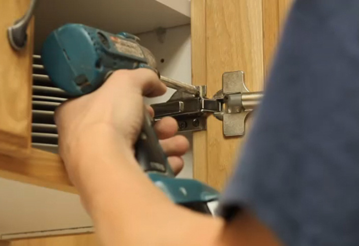 Attach cabinet doors - Replace Hinges Attach cabinet doors - Replace Hinges
