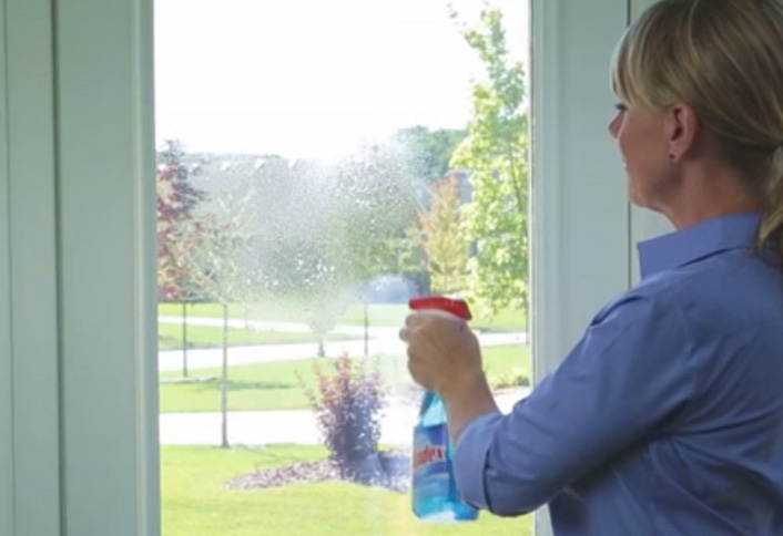 Woman Cleaning the Windows with Glass Cleaner Woman Cleaning the Windows with Glass Cleaner