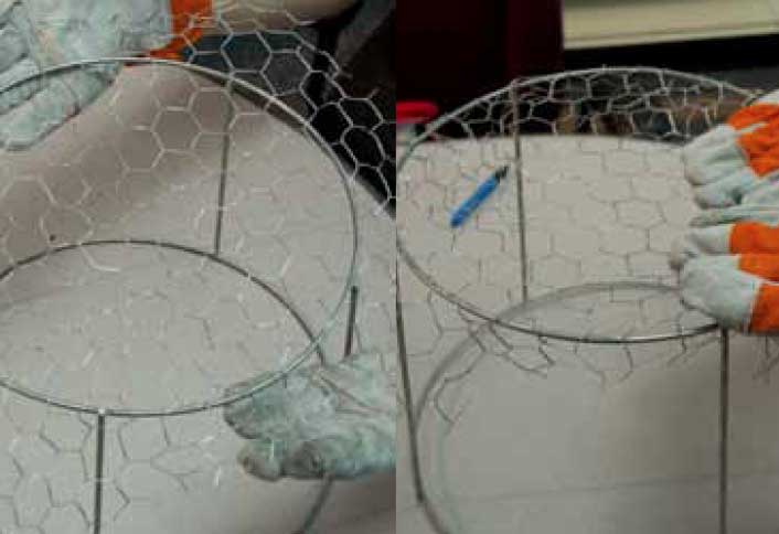 Attach chicken wire bottom - Make Tomato Cage Basket Attach chicken wire bottom - Make Tomato Cage Basket