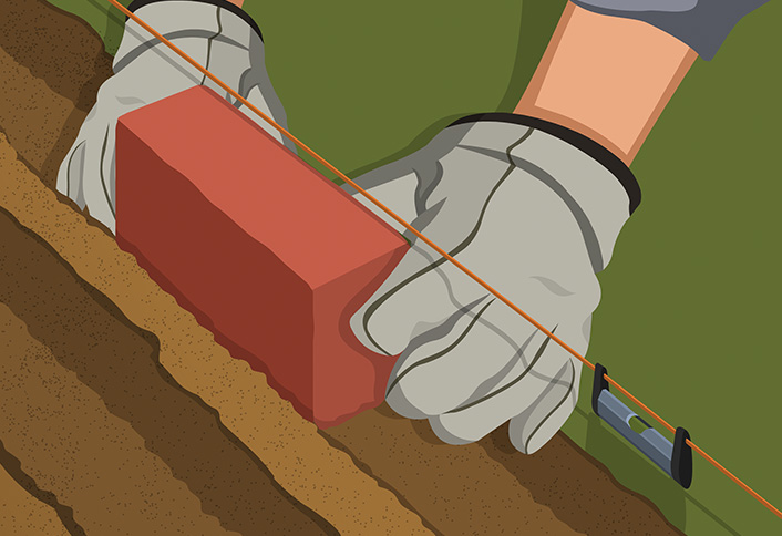 Stretch mason’s line - Install Brick Edging Stretch mason’s line - Install Brick Edging
