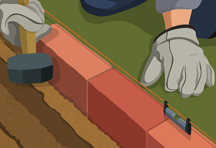 Align the bricks - Install Brick Edging Align the bricks - Install Brick Edging