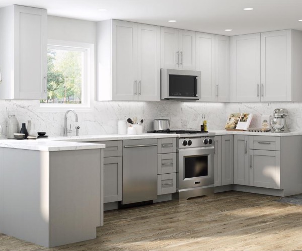 Fabritec Kitchen Cabinets Home Depot - Gray Shaker In Stock Kitchen