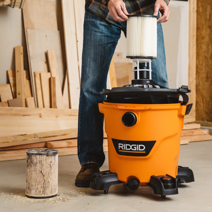 Ridgid 1 Layer Standard Pleated Paper Filter For Most 5 Gal And Larger Ridgid Wet Dry Shop Vacuums Vf4000 The Home Depot