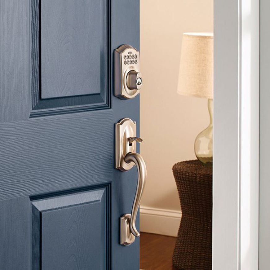 Schlage Camelot Satin Nickel Keypad Electronic Door Lock ...