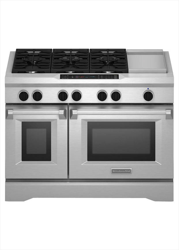 Kitchenaid 6 3 Cu Ft Commercial Style Slide In Double Oven Dual Dual Fuel Combines Gas Cooking Surface With An Electric Oven