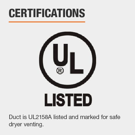 Duct is UL2158A listed and marked for safe dryer venting