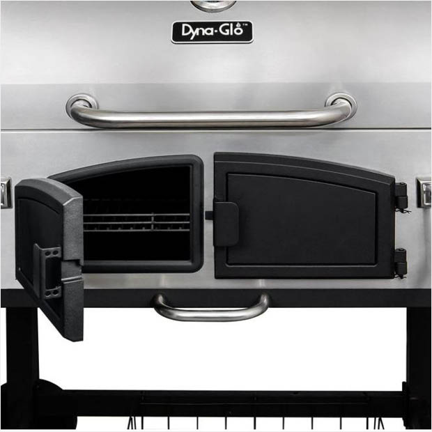 Stainless steel charcoal/wood grill from Dyna-Glo Stainless steel charcoal/wood grill from Dyna-Glo