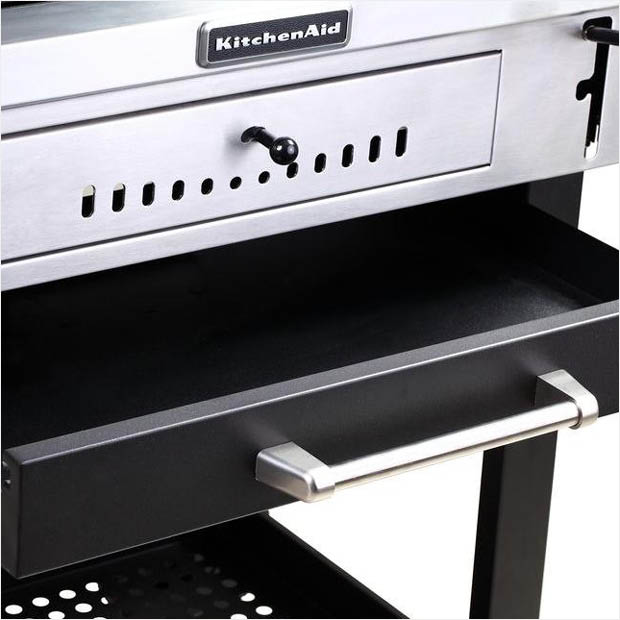 Kitchenaid Cart Style Charcoal Grill In Black With Foldable Side Black Kitchenaid Charcoal Wood Grill Detail